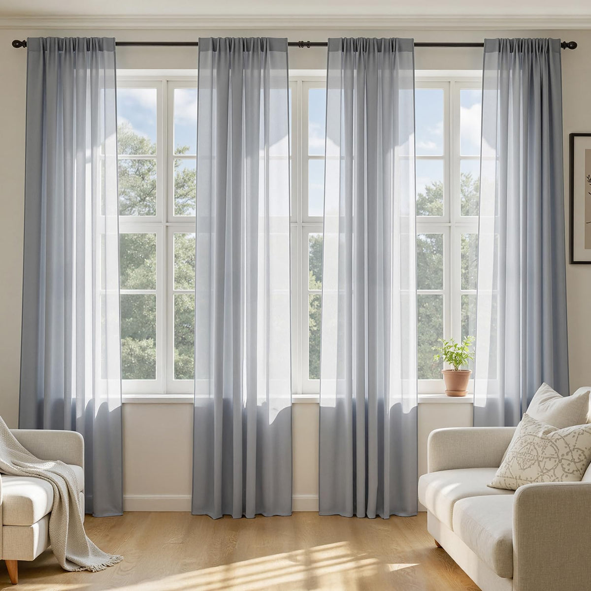 MIULEE Beige Sheer Curtains 84 Inches Long 4 Panels 42 x 84 Inches