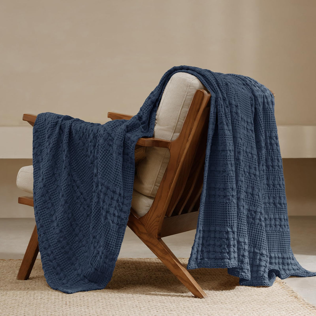 PHF Lightweight 100% Cotton Waffle Throw Blanket for Couch, Light Taupe