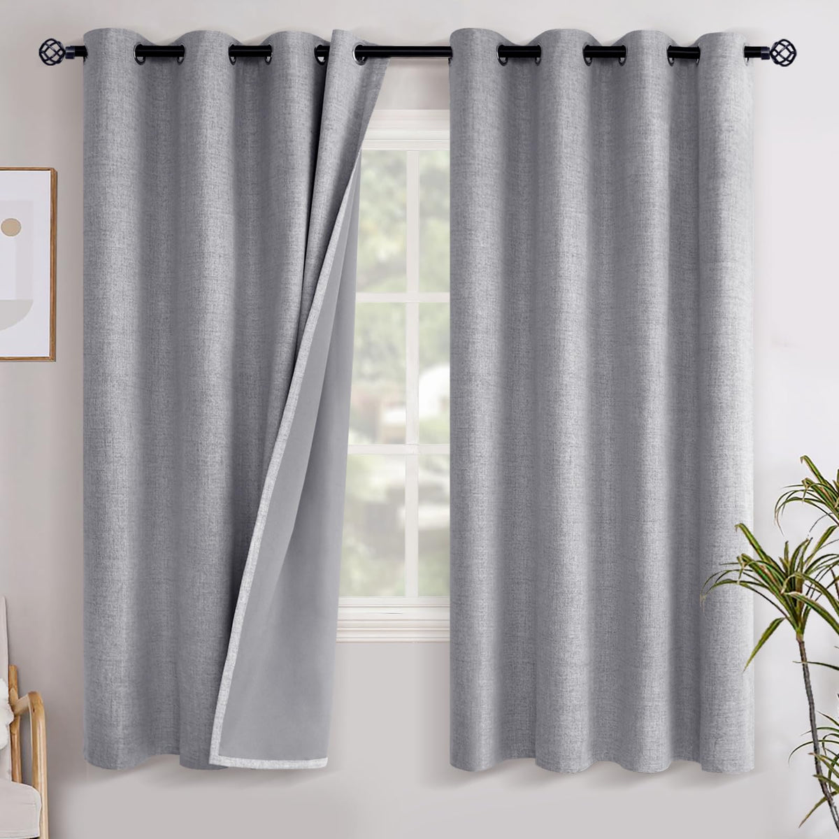 YoungsTex Linen Blackout Curtains 63 Inch Length Bedroom Beige Darkening