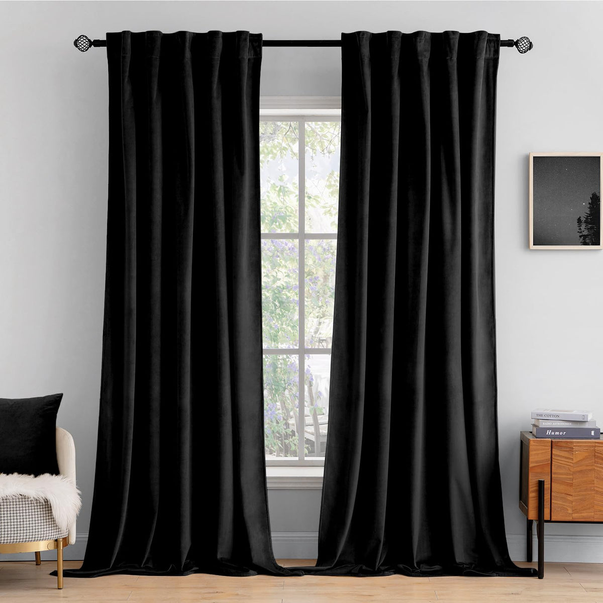 MIULEE Velvet Curtains 52x84 inches 2 Panels Olive Green Blackout Curtains