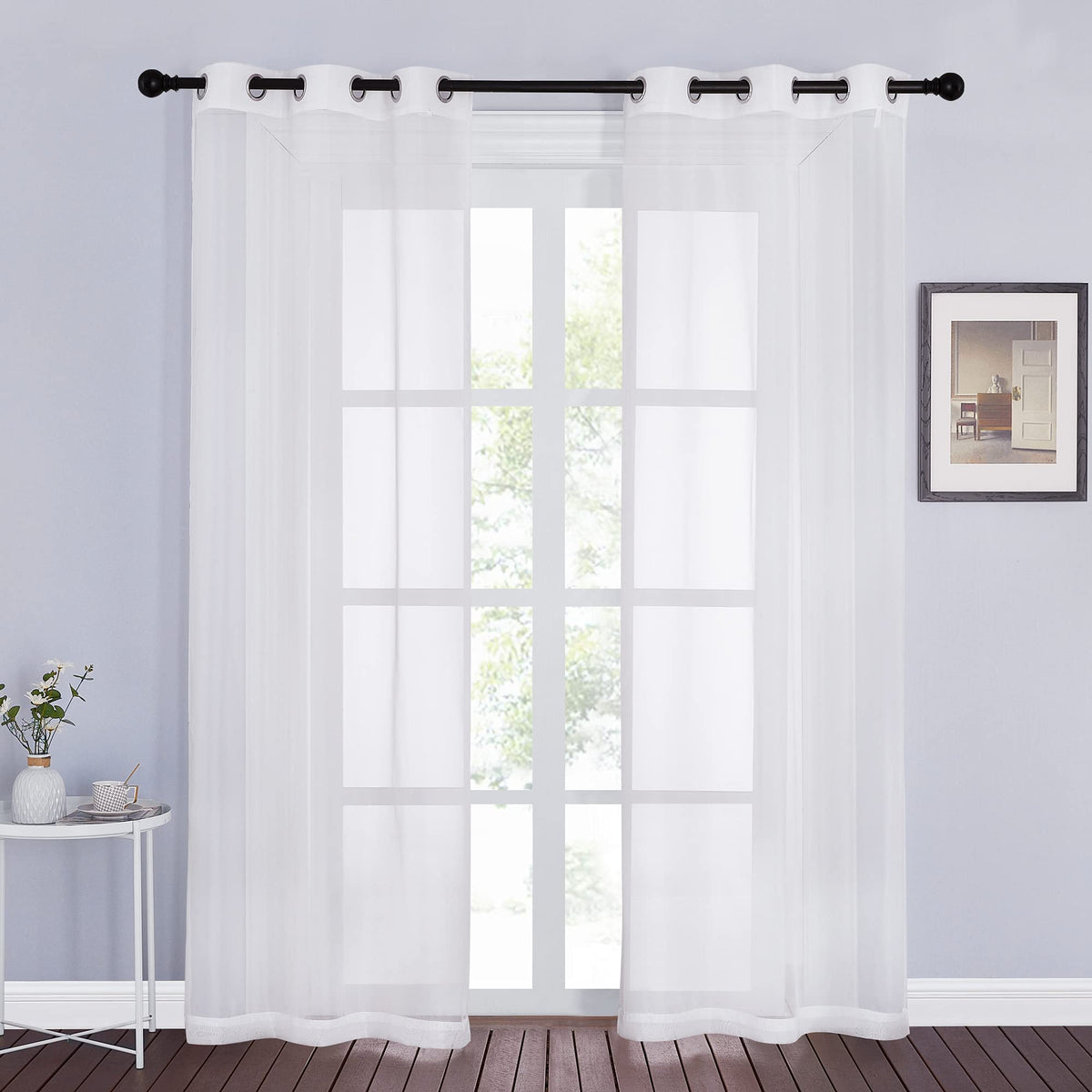 NICETOWN White Sheer Curtains & Drapes 96 inches Long for Living Room - Grommet Top Solid Lightweight & Airy Gauzy Window Treatments with Light Filtering for Bedroom, 2 Panels, W54 x L96