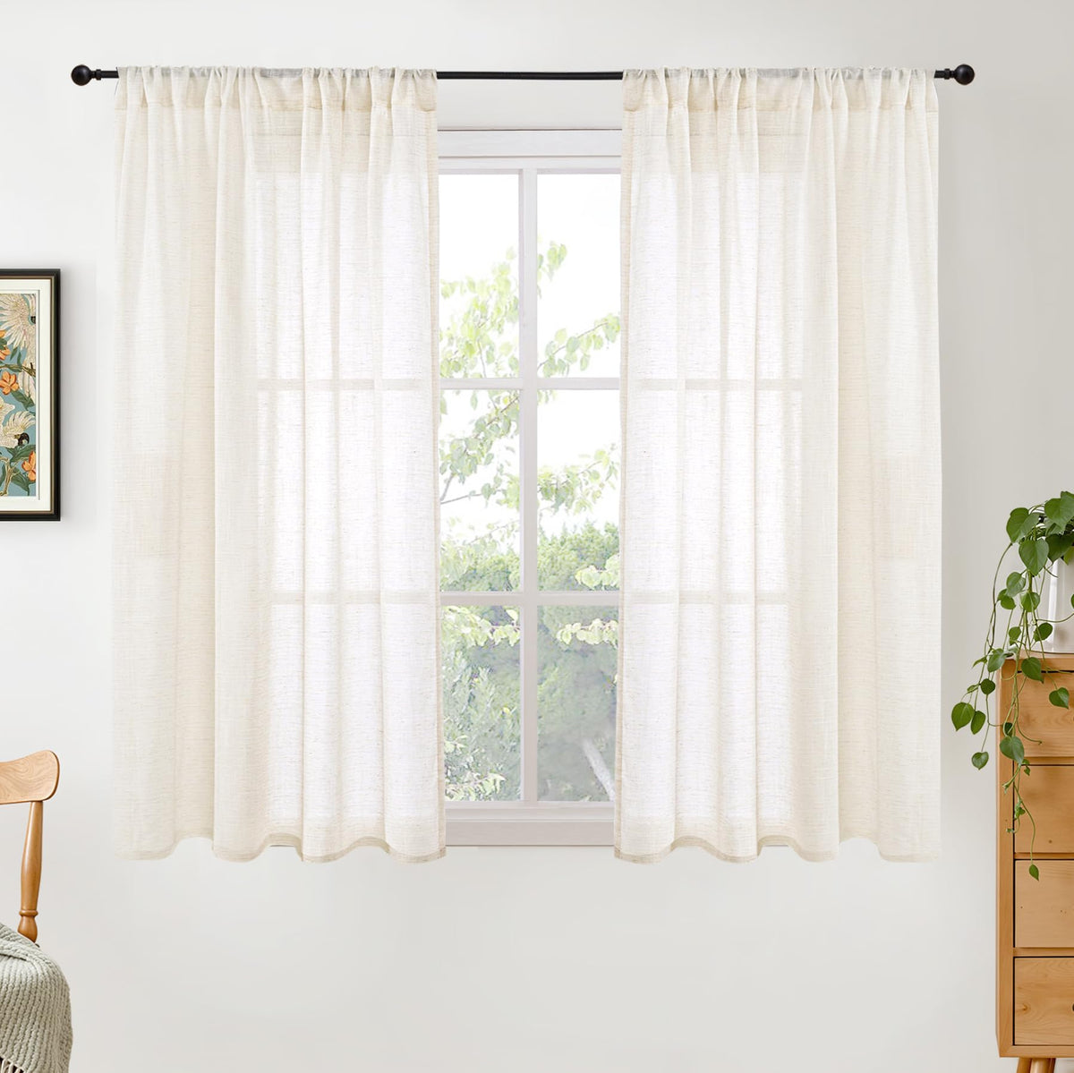 BGment Tan Linen Curtains 84 Inch Length 2 Panels Burlap Semi Sheer Drapes