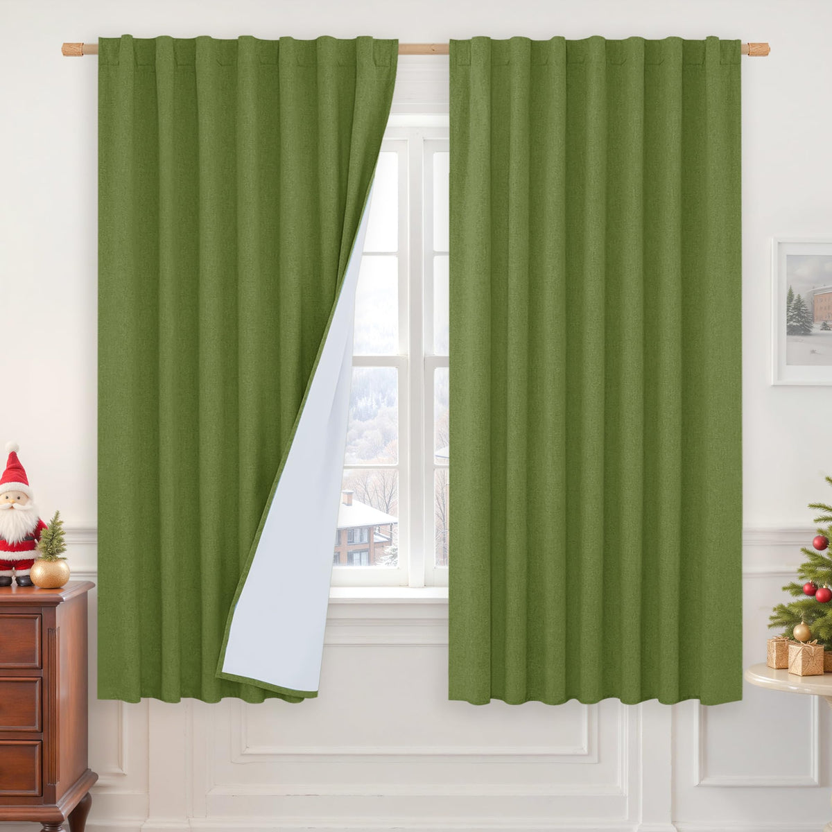 LAMIT 100% Blackout Short Linen Curtains for Cafe 40 Inch Length, Ivory