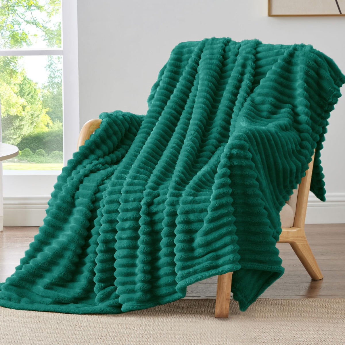 BEDELITE Ribbed Fleece Throw Blanket for Couch, Cream, 50"x60"