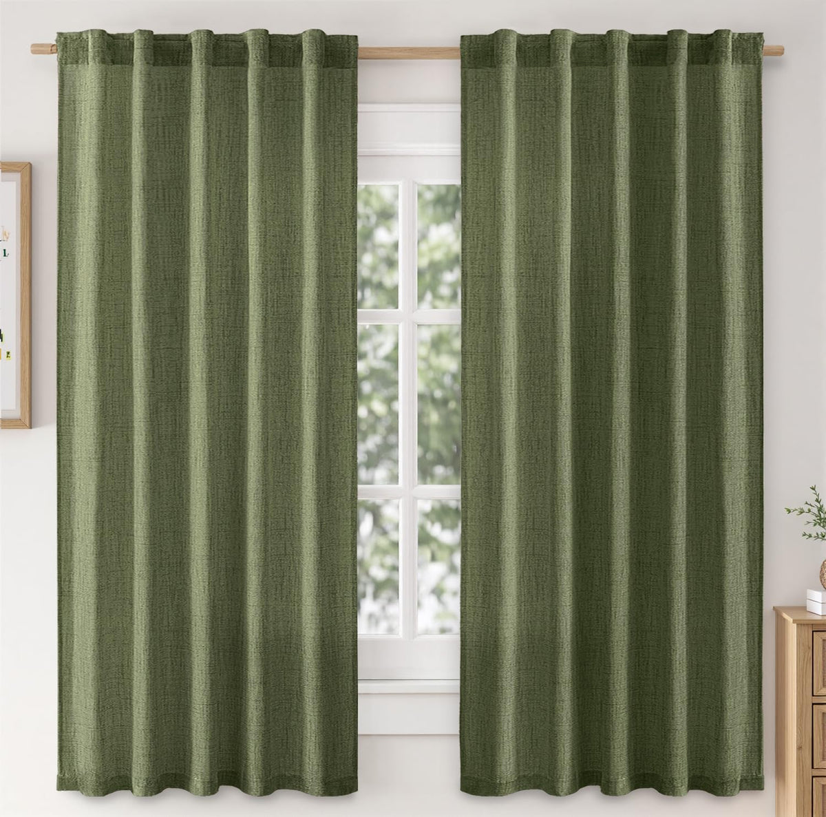MIULEE Faux Linen Curtains 90 Inch Length 2 Panels Natural Semi Sheer Curtain with Back Tab Rod Pocket, Light Filtering Window Privacy Burlap Drapes for Living Room Bedroom 42W x 90L Linen