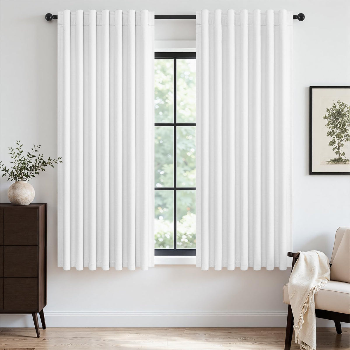 Topfinel Linen Blackout Curtains 96 Inch Long, Boho Farmhouse Ivory Birch Viral Drapes Pinch Pleated Curtains with Hooks for Living Room, Neutral 8 FT Back Tab Bedroom Curtains 52" X 96" 2 Panels