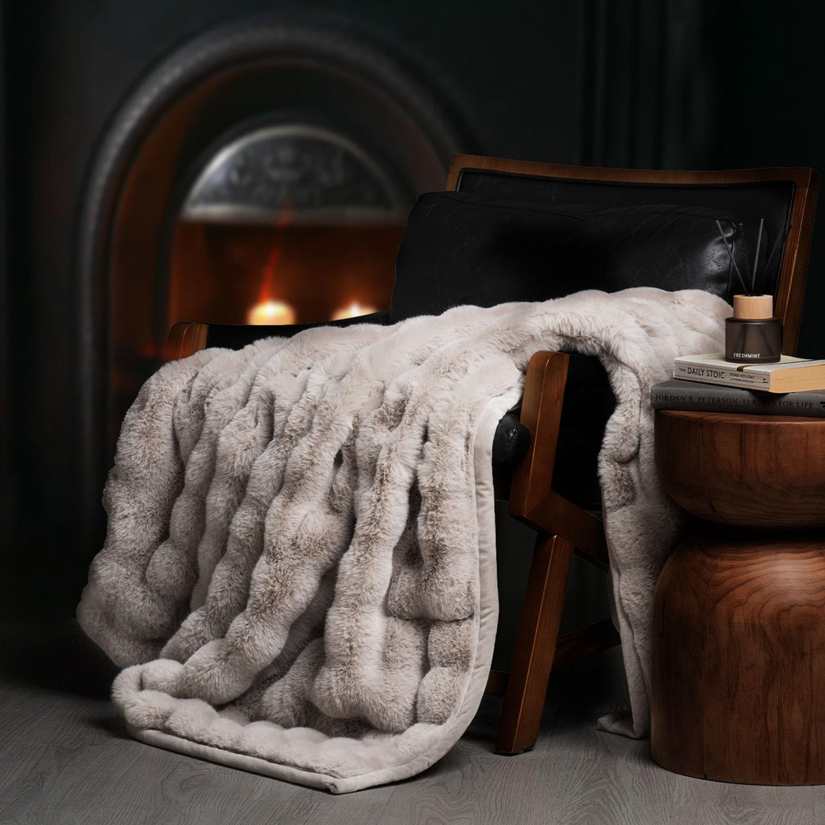 EverGrace Faux Rabbit Fur Bubble Throw Blanket, 60"x80", Ivory White