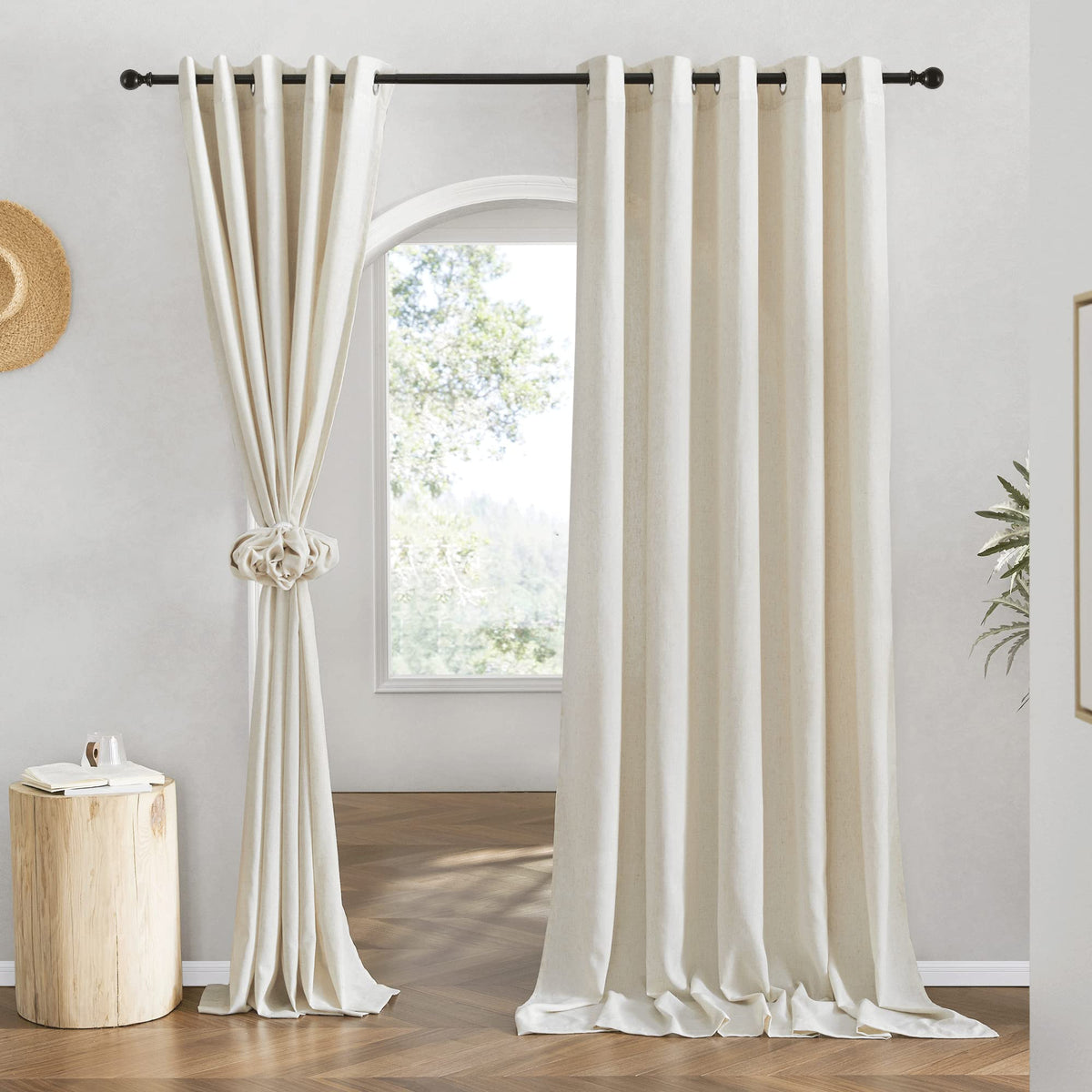NICETOWN Natural Linen Curtains 84 inch Long 2 Panels Set, Grommet Top Thick Linen Burlap Semi Sheer Vertical Drapes Privacy Assured with Light Filtering for Bedroom/Living Room, W55 x L84