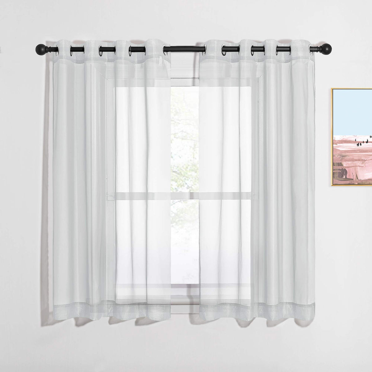 NICETOWN White Sheer Curtains & Drapes 96 inches Long for Living Room - Grommet Top Solid Lightweight & Airy Gauzy Window Treatments with Light Filtering for Bedroom, 2 Panels, W54 x L96