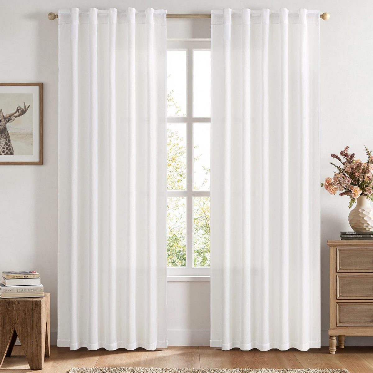 MIULEE Faux Linen Curtains 90 Inch Length 2 Panels Natural Semi Sheer Curtain with Back Tab Rod Pocket, Light Filtering Window Privacy Burlap Drapes for Living Room Bedroom 42W x 90L Linen