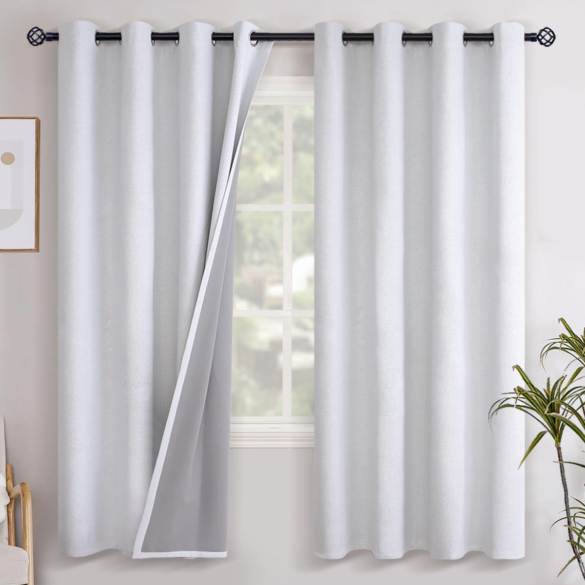 YoungsTex Linen Blackout Curtains 63 Inch Length Bedroom Beige Darkening