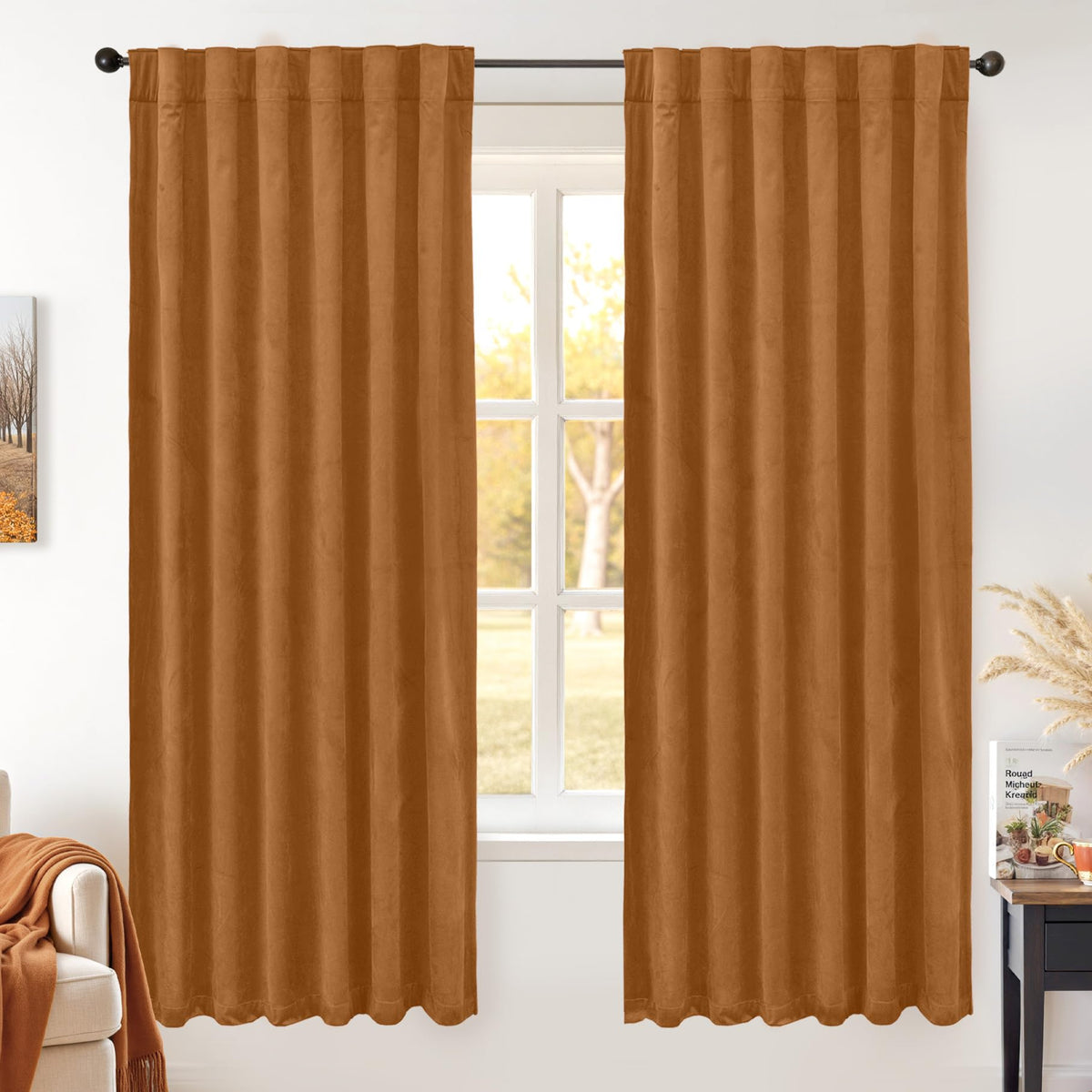BGment Christmas Red Velvet Curtains 96 Inches for Living Room, Thermal Room Darkening Curtains Sound Reduce Drapes with Back Tab and Rod Pocket for French Door, 2 Panels, 52 x 96 Inch
