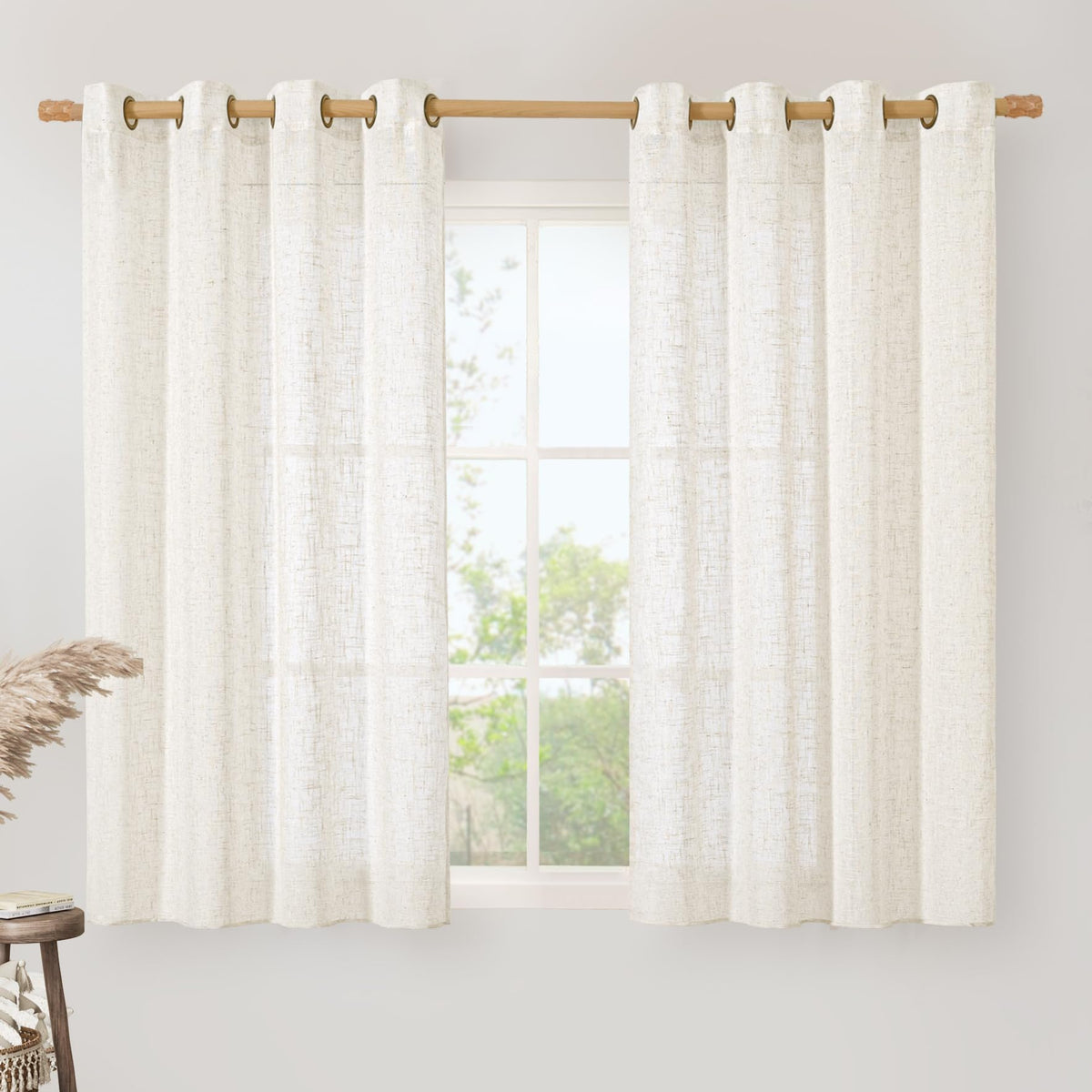 LAMIT Cream Ivory Linen Semi Sheer Curtains 84 inch Length for Bedroom
