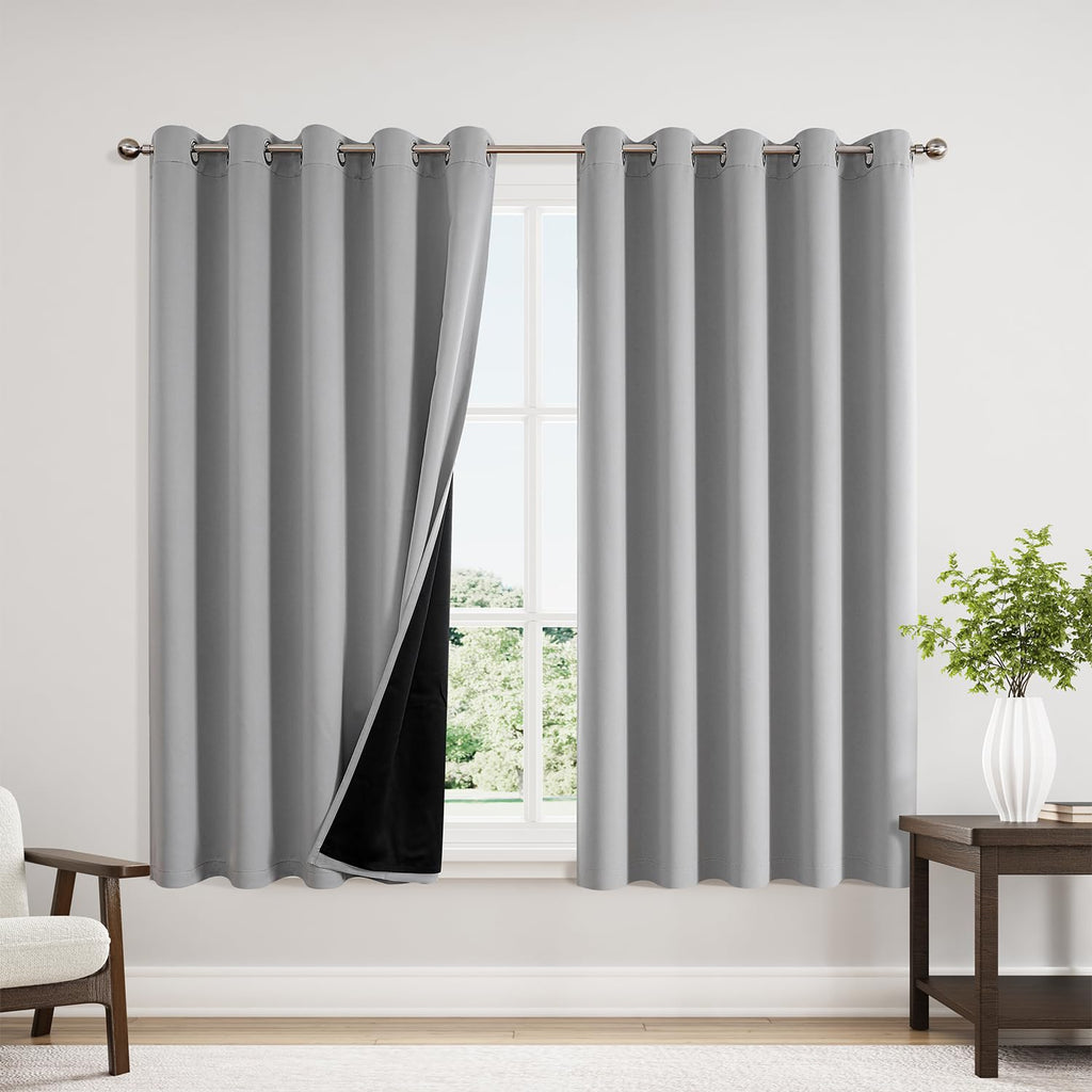 ChrisDowa 100% Blackout Curtains for Bedroom 63 Inch Long with Black Liner