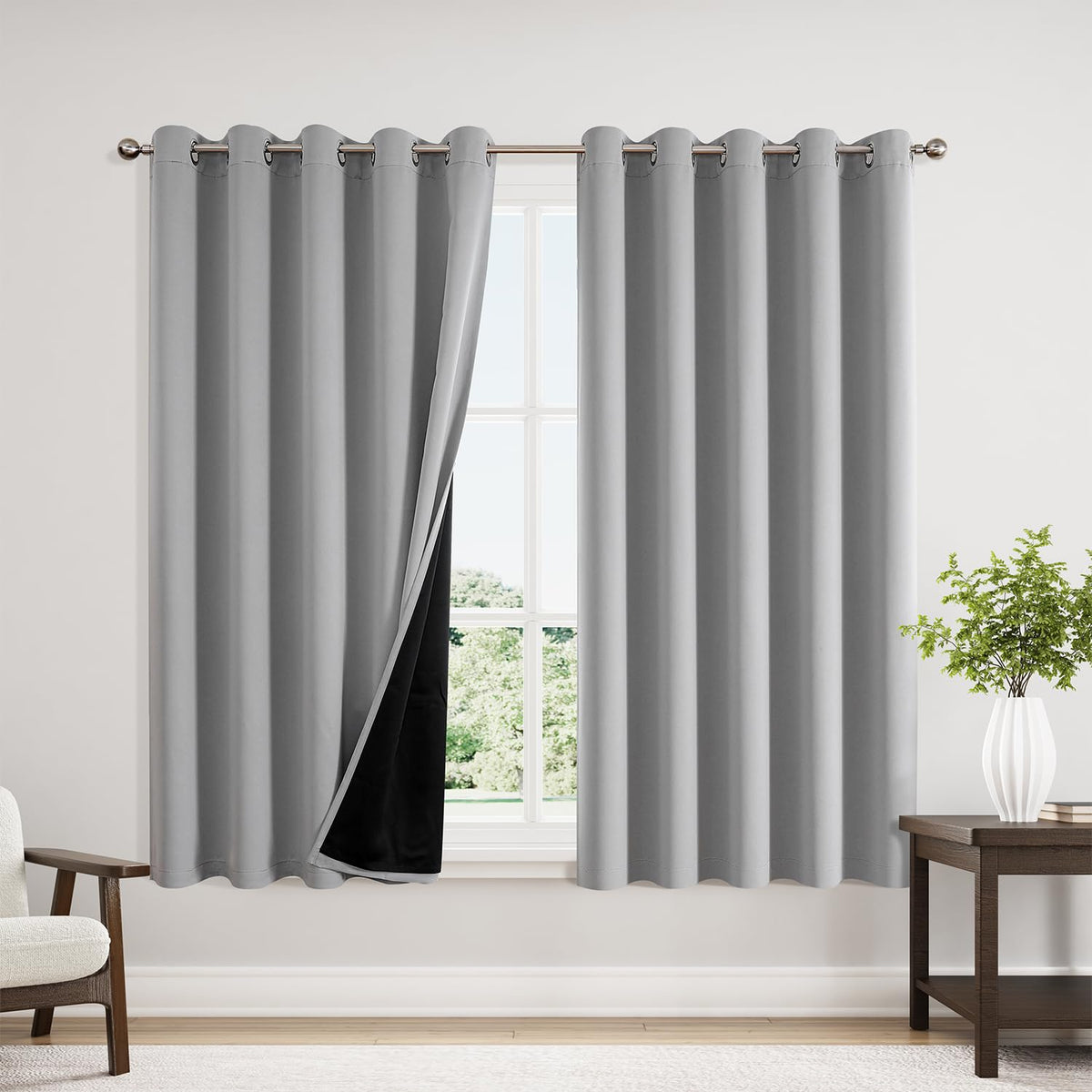 ChrisDowa 100% Blackout Curtains for Bedroom 63 Inch Long with Black Liner