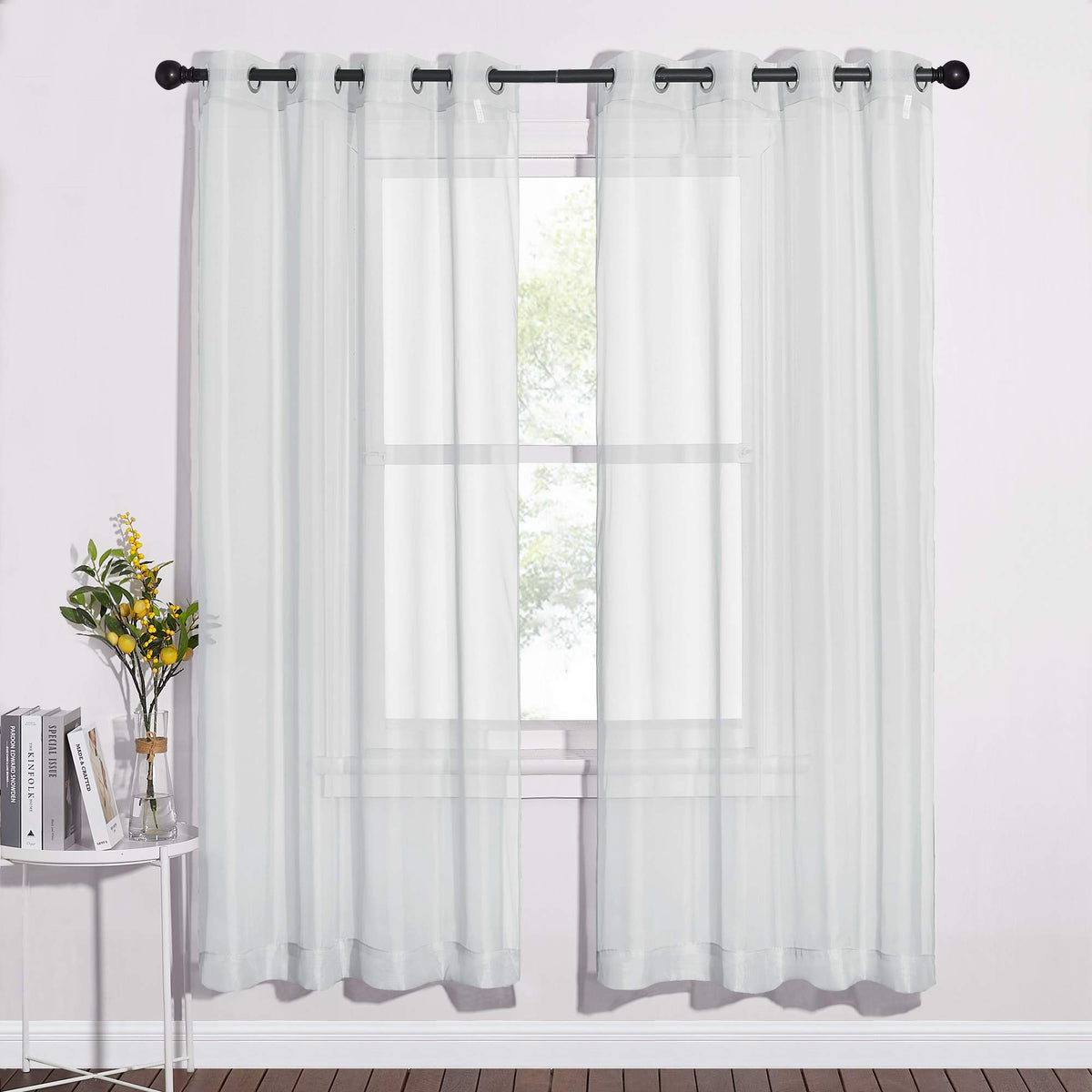 NICETOWN White Sheer Curtains & Drapes 96 inches Long for Living Room - Grommet Top Solid Lightweight & Airy Gauzy Window Treatments with Light Filtering for Bedroom, 2 Panels, W54 x L96