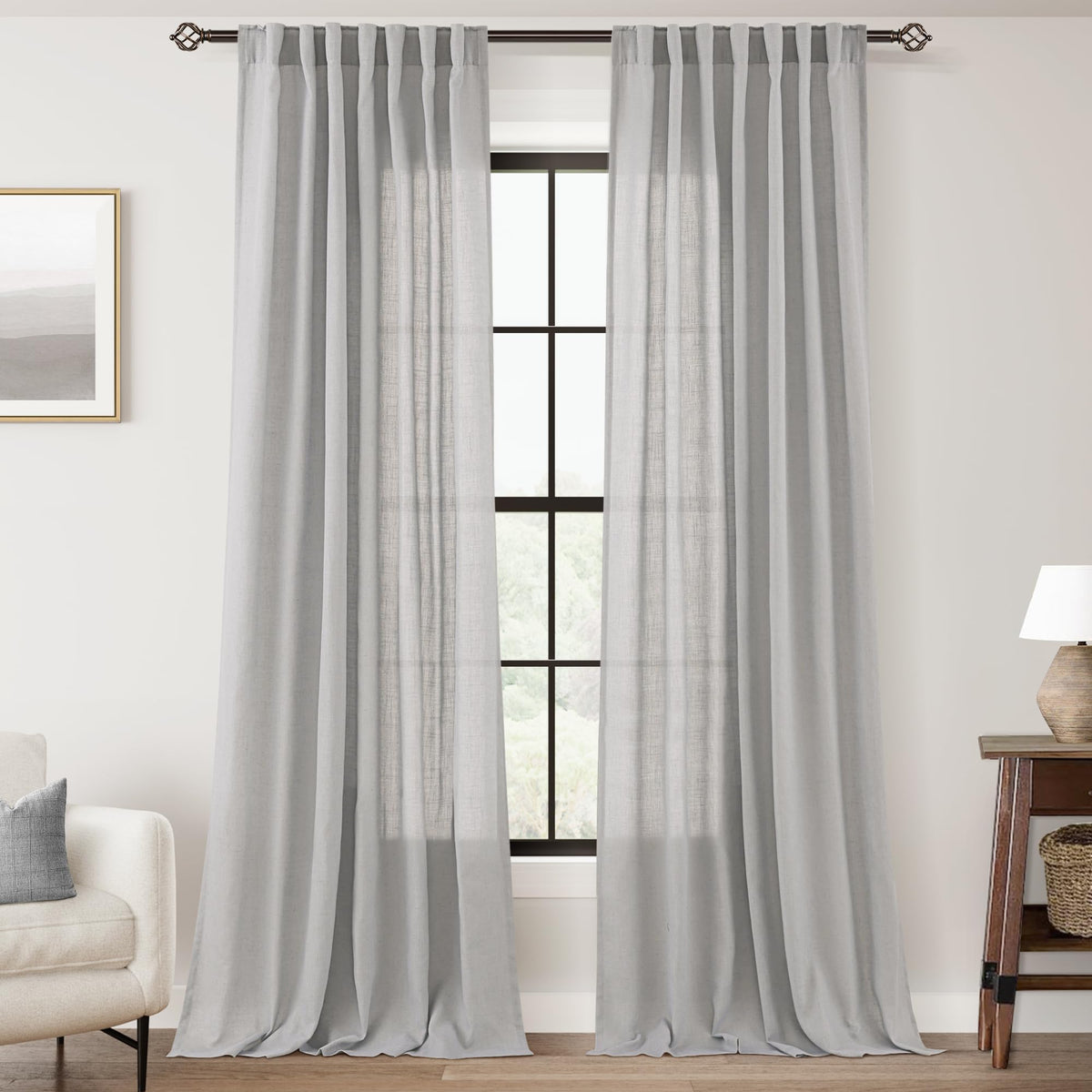96 inch Long Linen Curtains 2 Panels for Living Room Back Tab Cream Ivory Light Filtering Semi Sheer Curtain 96 inches Long Boho Farmhouse Rustic Linen Drapes Floor to Ceiling Length 8 FT