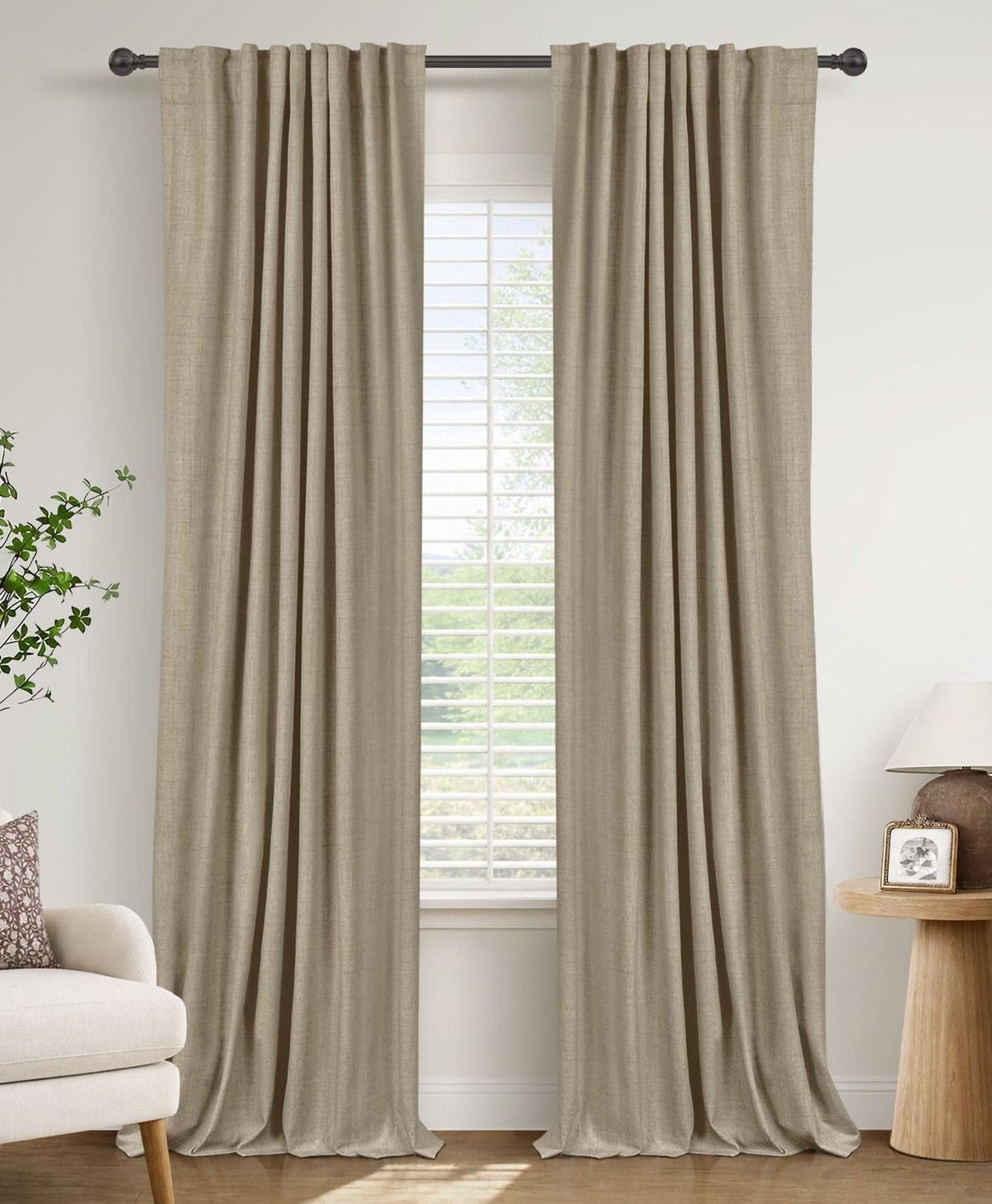 Linen Total Blackout Curtains for Bedroom Living Room 84 Inch, Cream