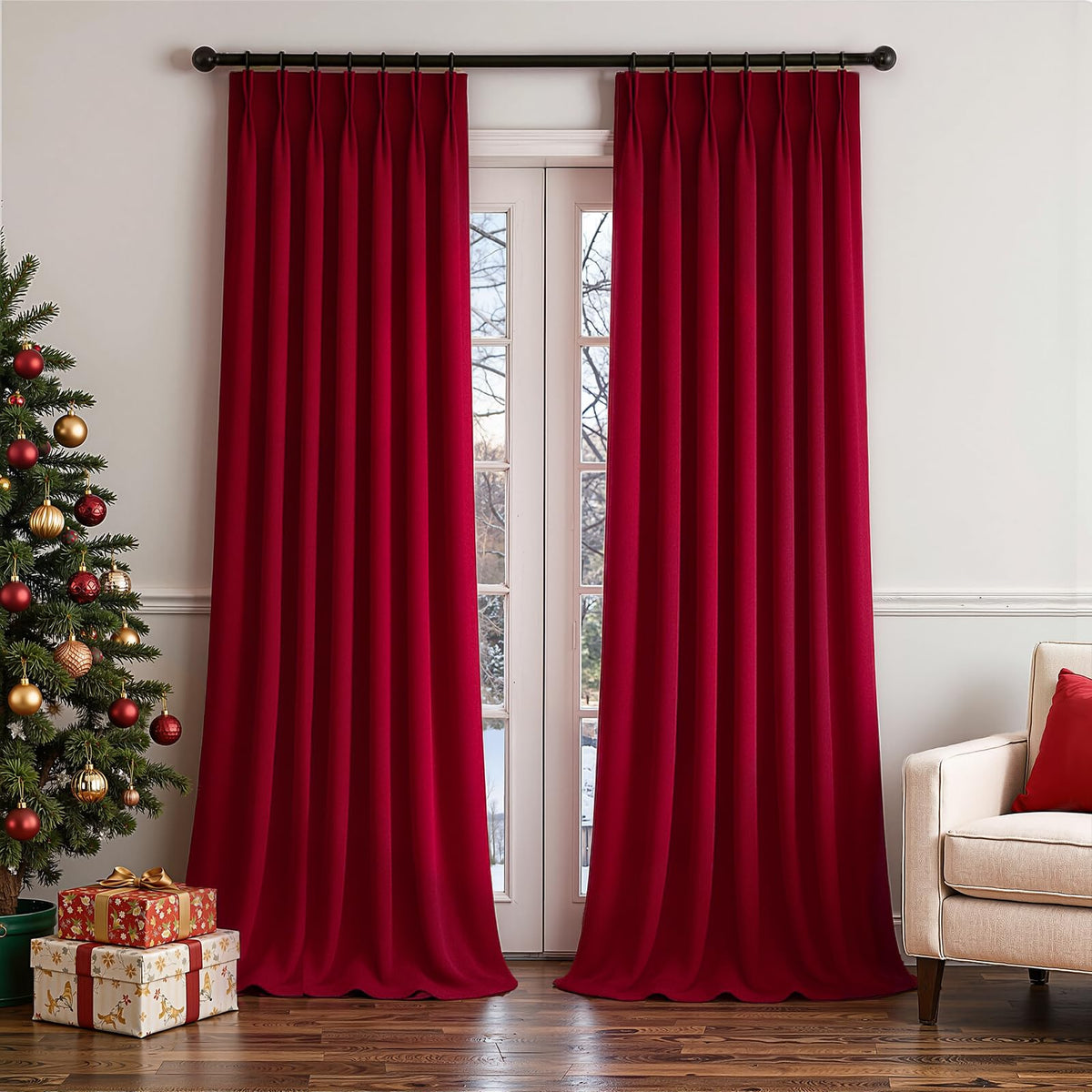Olive Green Velvet Blackout Curtains 84 Inches 2 Panels Forest Green Elegant Vintage Pinch Pleated Drapes for Living Room Bedroom Thermal Soundproof Back Tab Window Panels,W40 x L84,Home Decor