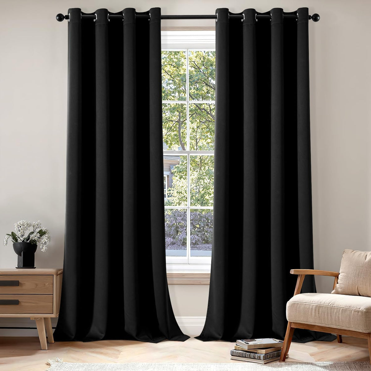 MIULEE Beige Blackout Bedroom Curtains Drapes 84 Inch Long 52"x84"