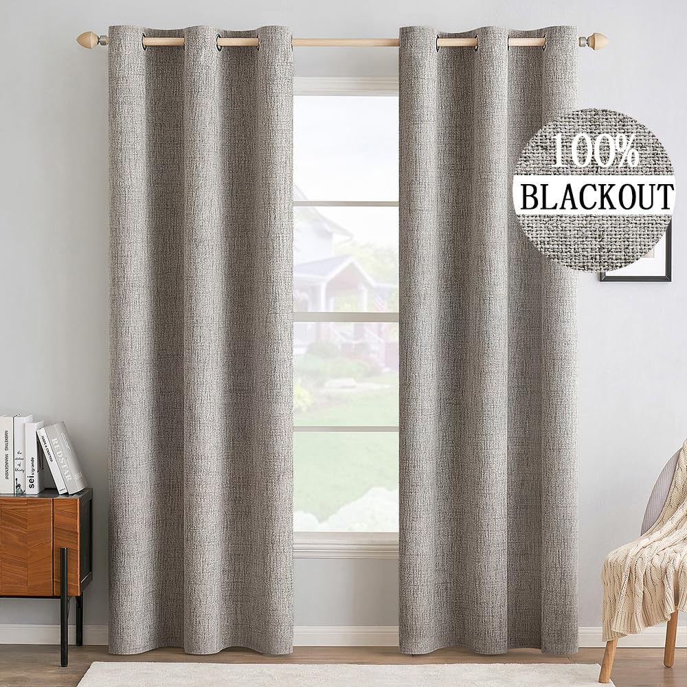 MIULEE 100% Blackout Linen Curtains for Bedroom 52x84 Inches Dusty Blue