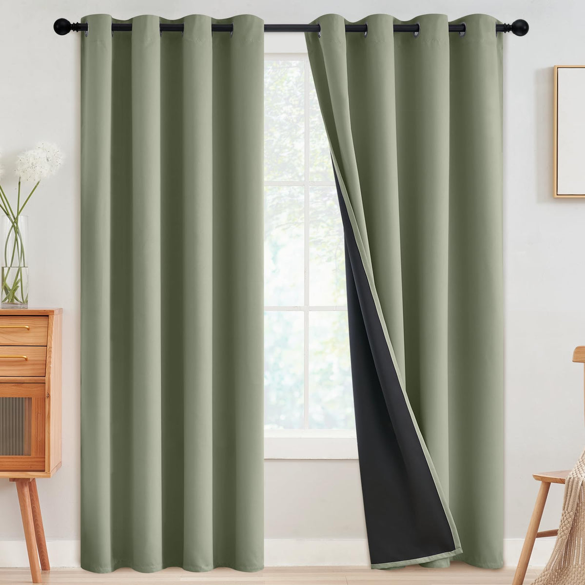SimpleHome Cream 100% Blackout Curtains Room Darkening Living Room 84 Inch