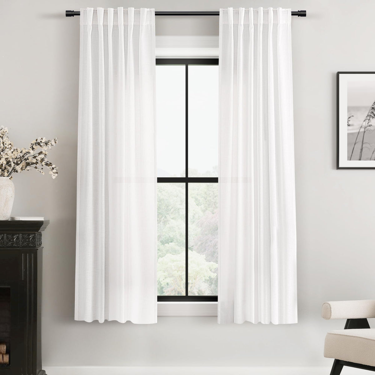 96 inch Long Linen Curtains 2 Panels for Living Room Back Tab Cream Ivory Light Filtering Semi Sheer Curtain 96 inches Long Boho Farmhouse Rustic Linen Drapes Floor to Ceiling Length 8 FT