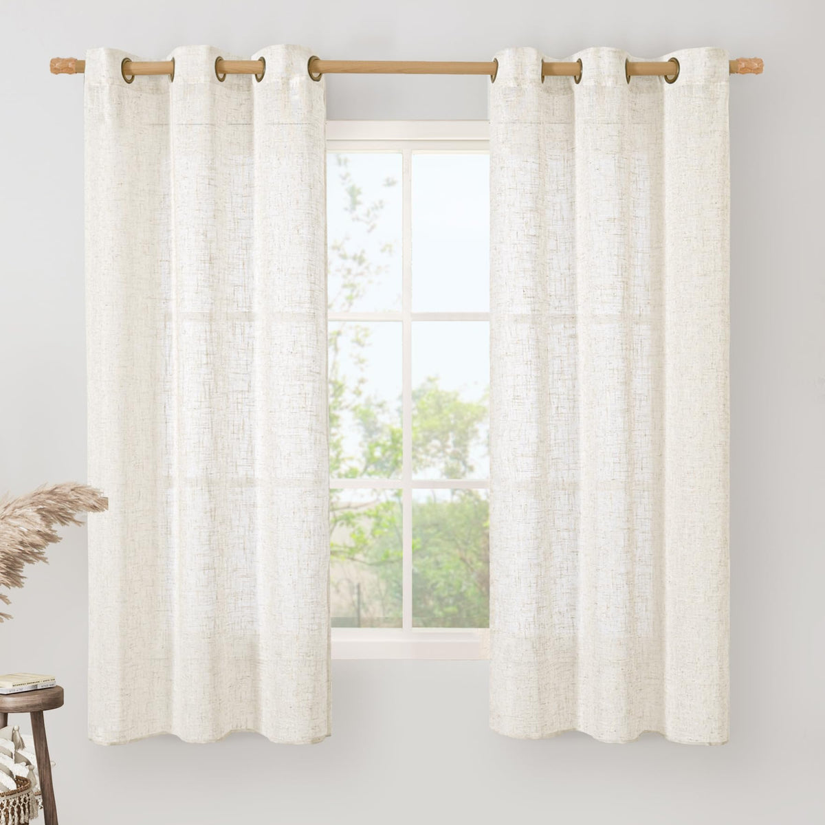 LAMIT Cream Ivory Linen Semi Sheer Curtains 84 inch Length for Bedroom
