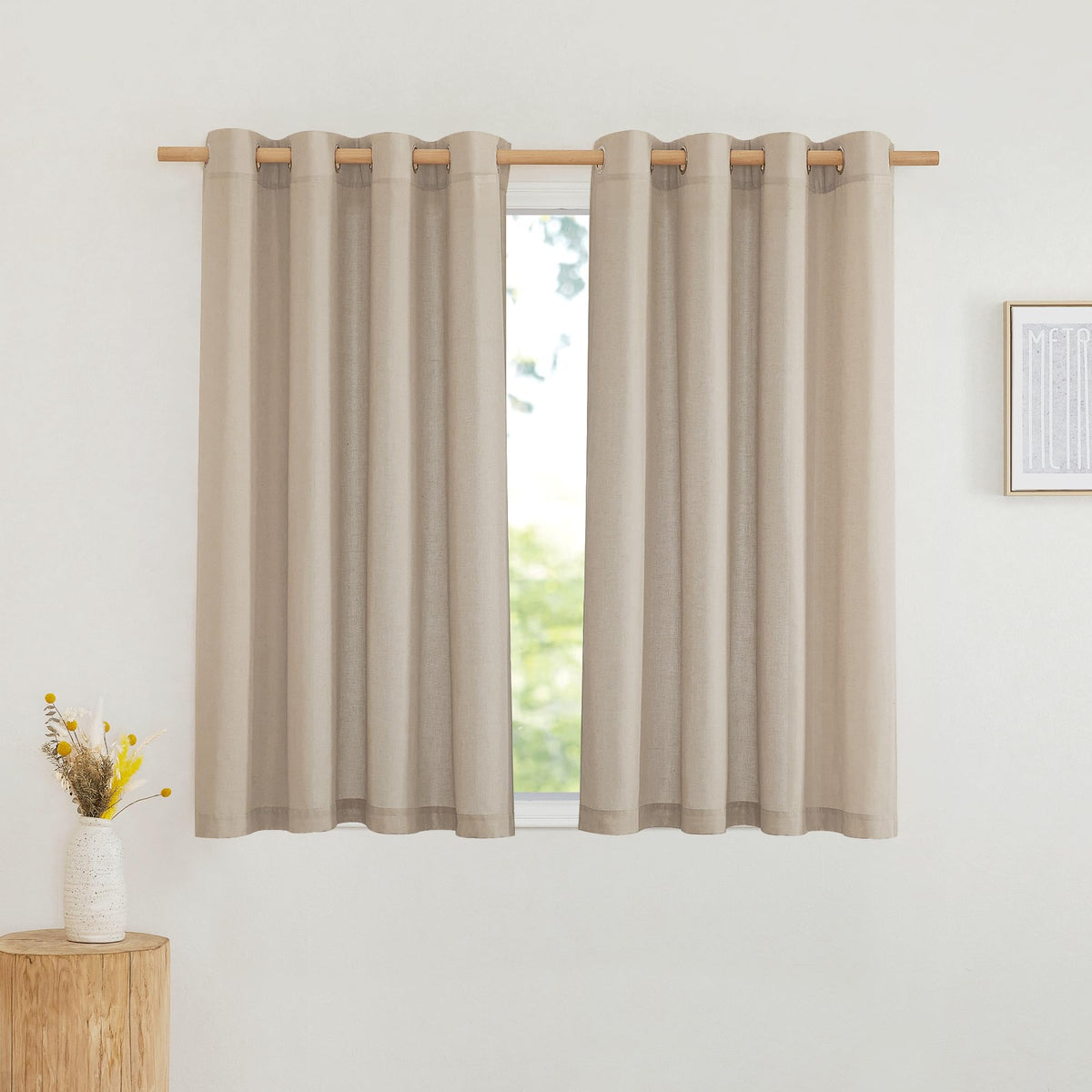 NICETOWN Natural Linen Curtains 84 inch Long 2 Panels Set, Grommet Top Thick Linen Burlap Semi Sheer Vertical Drapes Privacy Assured with Light Filtering for Bedroom/Living Room, W55 x L84