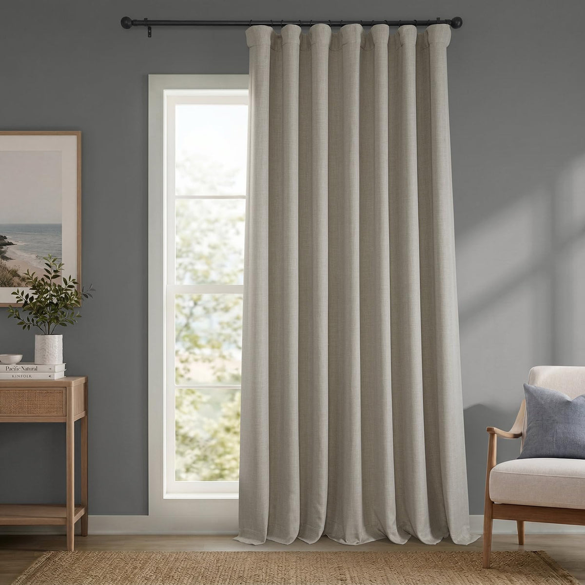 Faux Linen Curtains for Living Room (1 Panel) - 50W X 96L, Birch Taupe