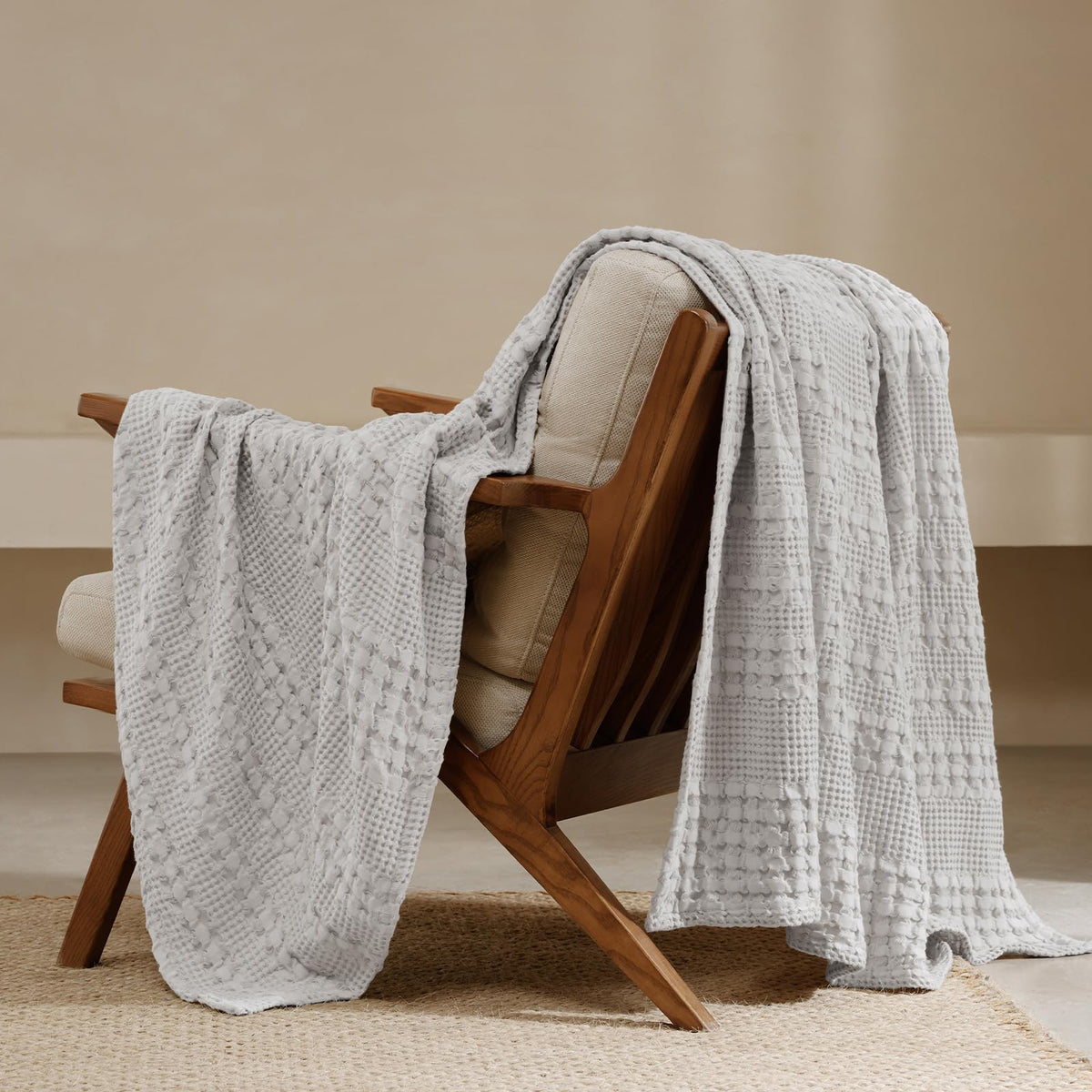 PHF Lightweight 100% Cotton Waffle Throw Blanket for Couch, Light Taupe