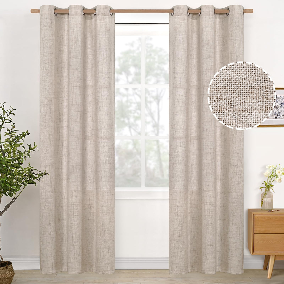 YoungsTex Linen Semi Sheer Curtains 63 Inch Length, Light Filtering Drapes