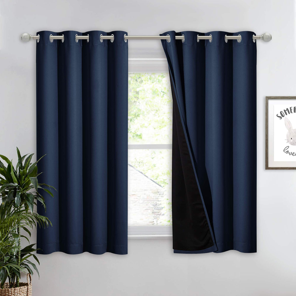 NICETOWN 100% Blackout Curtain 54 inches Long, Double-Deck Completely Blackout Window Treatment Thermal Insulated Lined Drape for Small Window (White, 1 PC, 52 inches Width Each Panel)