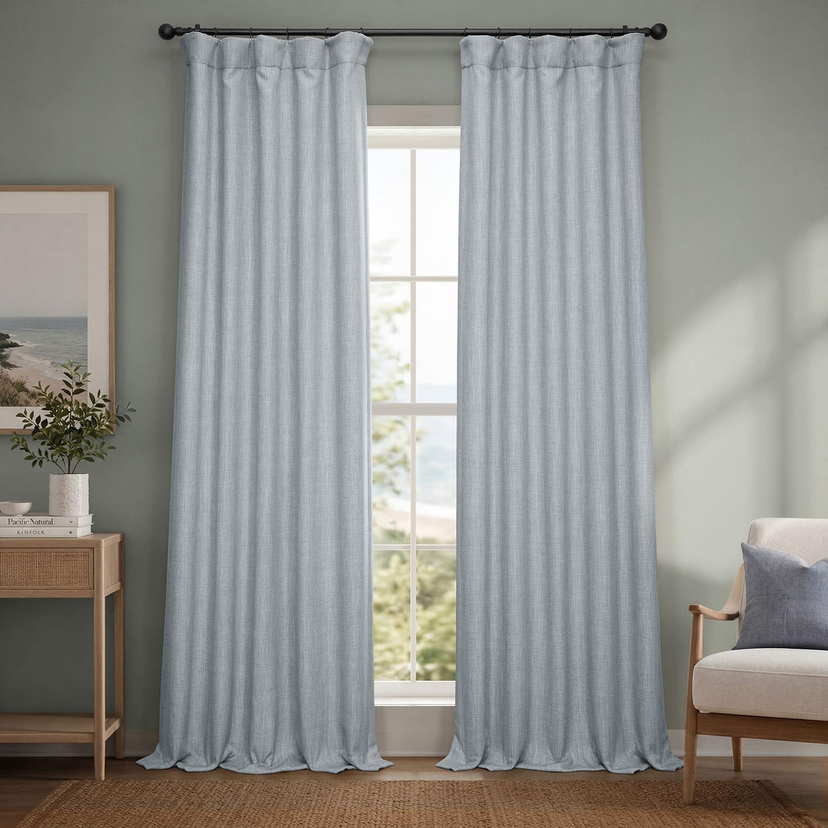 Faux Linen Curtains for Living Room (1 Panel) - 50W X 96L, Birch Taupe