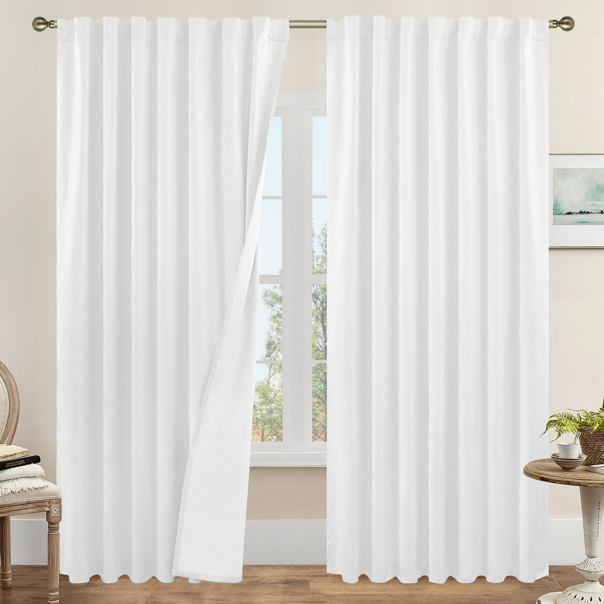 LAMIT 100% Blackout Short Linen Curtains for Cafe 40 Inch Length, Ivory