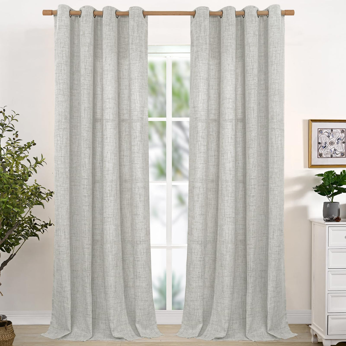 YoungsTex Linen Semi Sheer Curtains 63 Inch Length, Light Filtering Drapes