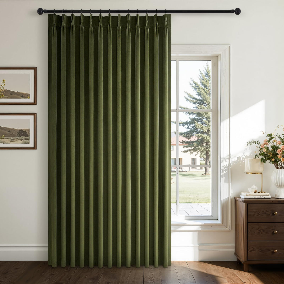 Olive Green Velvet Blackout Curtains 84 Inches 2 Panels Forest Green Elegant Vintage Pinch Pleated Drapes for Living Room Bedroom Thermal Soundproof Back Tab Window Panels,W40 x L84,Home Decor