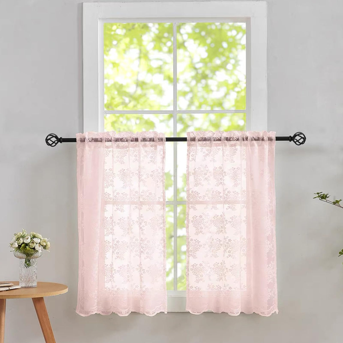 YJ YANJUN Vintage Lace Curtains 84 Inches Long-Victorian Floral Pattern Ivory Sheer Curtain Panels for Living Room Bedroom French Door, Light Filtering Drapes, 2 Panels 52W x 84L Cream