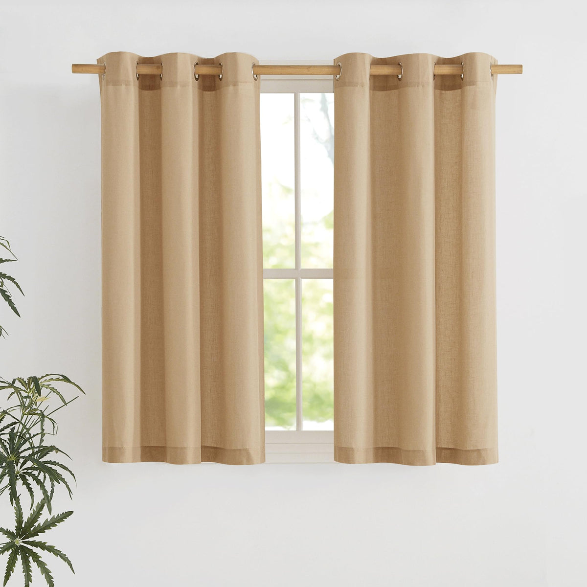 NICETOWN Natural Linen Curtains 84 inch Long 2 Panels Set, Grommet Top Thick Linen Burlap Semi Sheer Vertical Drapes Privacy Assured with Light Filtering for Bedroom/Living Room, W55 x L84