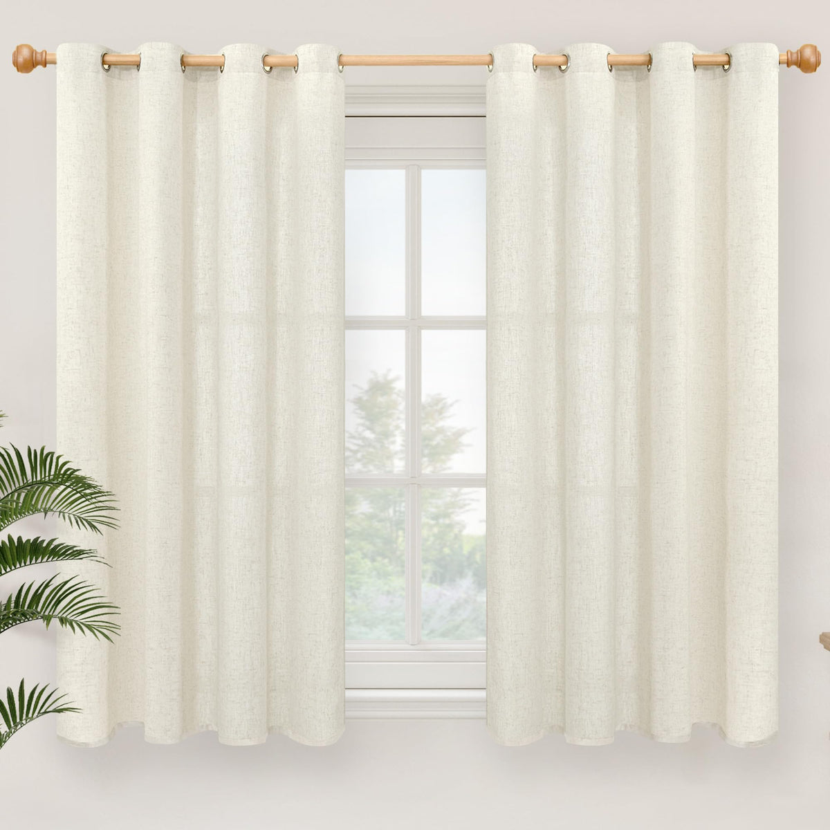 YoungsTex Linen Semi Sheer Curtains 63 Inch Length, Light Filtering Drapes