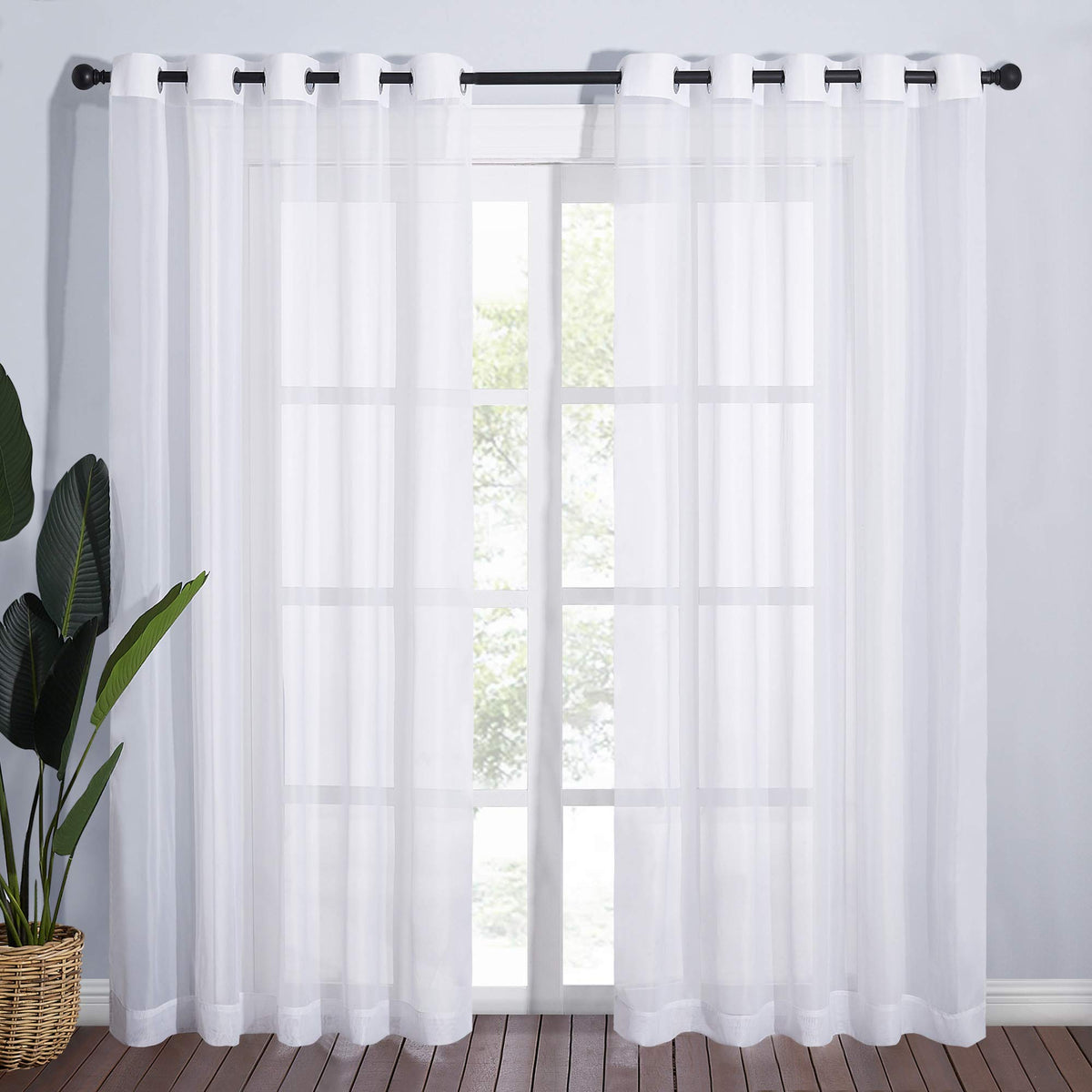 NICETOWN White Sheer Curtains & Drapes 96 inches Long for Living Room - Grommet Top Solid Lightweight & Airy Gauzy Window Treatments with Light Filtering for Bedroom, 2 Panels, W54 x L96