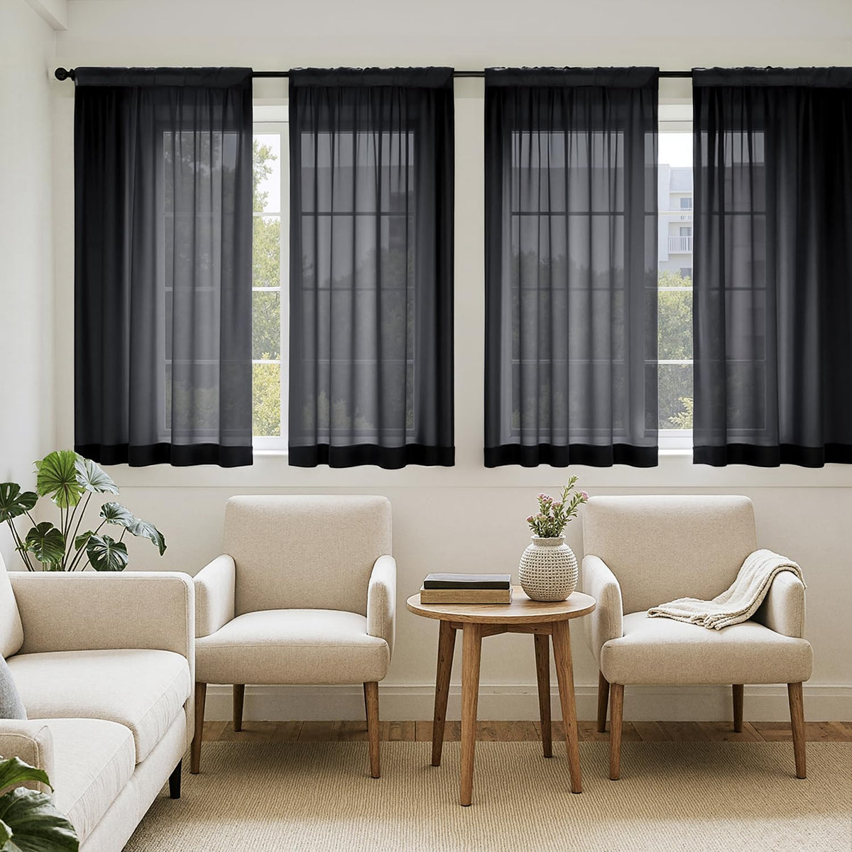MIULEE Beige Sheer Curtains 84 Inches Long 4 Panels 42 x 84 Inches