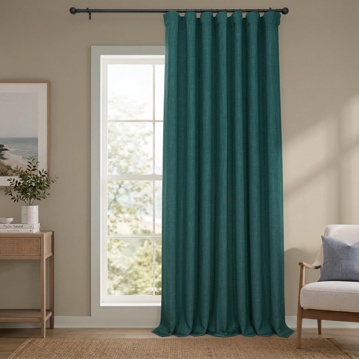 Faux Linen Curtains for Living Room (1 Panel) - 50W X 96L, Birch Taupe
