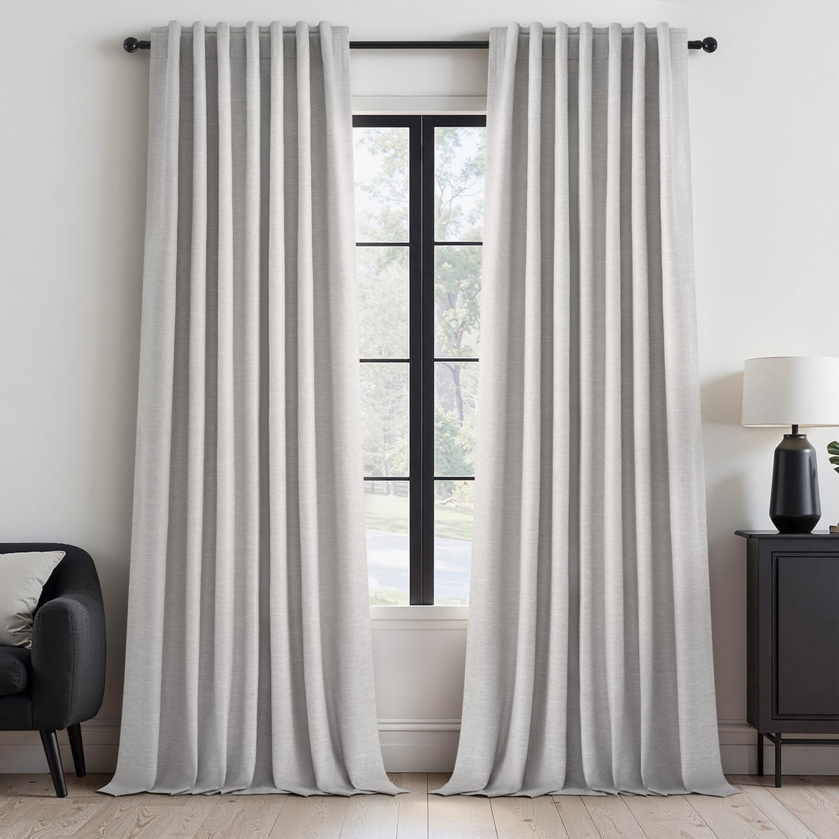 Topfinel Linen Blackout Curtains 96 Inch Long, Boho Farmhouse Ivory Birch Viral Drapes Pinch Pleated Curtains with Hooks for Living Room, Neutral 8 FT Back Tab Bedroom Curtains 52" X 96" 2 Panels