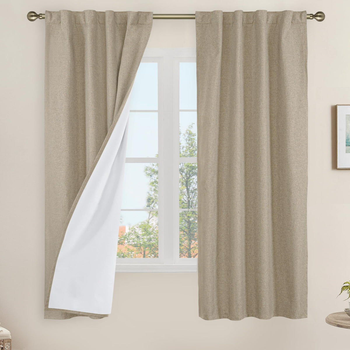 LAMIT 100% Blackout Short Linen Curtains for Cafe 40 Inch Length, Ivory