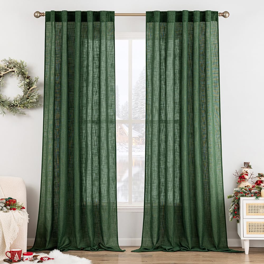 MIULEE Natural White Linen Curtains 52x90 Inch Long 2 Panels for Bedroom