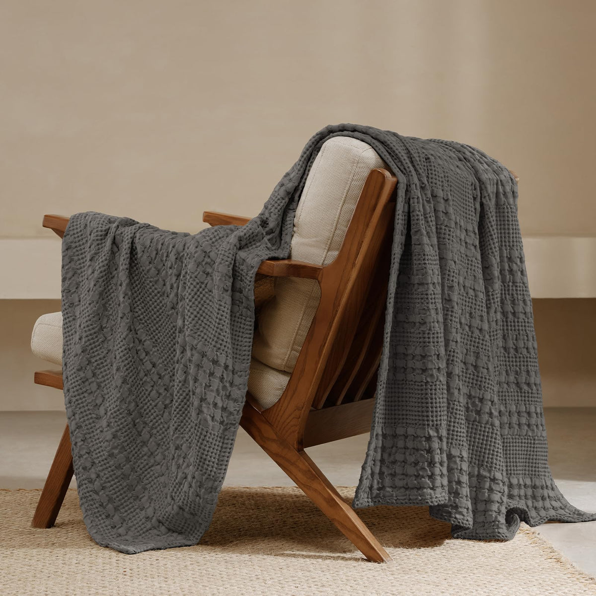 PHF Lightweight 100% Cotton Waffle Throw Blanket for Couch, Light Taupe