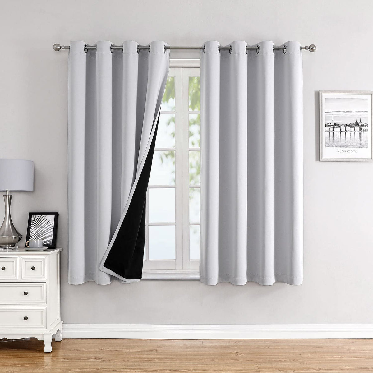 ChrisDowa 100% Blackout Curtains for Bedroom 63 Inch Long with Black Liner