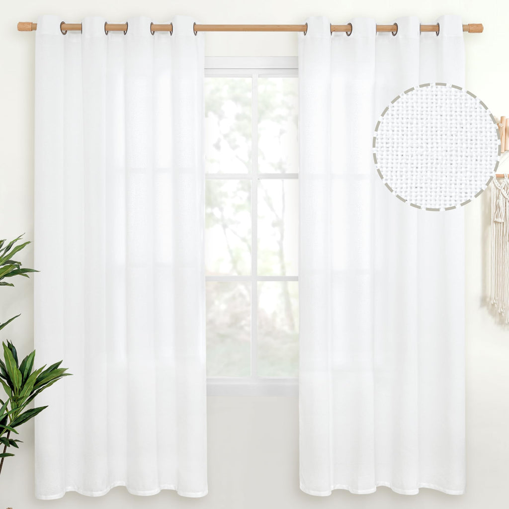 YoungsTex Linen Semi Sheer Curtains 63 Inch Length, Light Filtering Drapes