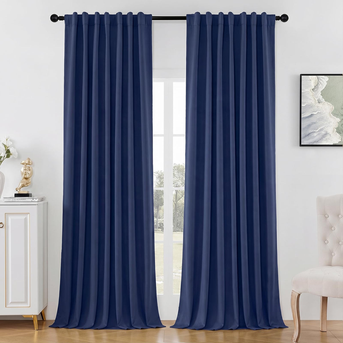 Joydeco White Blackout Curtains 96 Inches Long - 100% Blackout Curtain 2 Panel Set, Rod Pocket & Back Tabs Thermal Insulated Window Drapes for Bedroom Living Room (Pure White,52" Wx96 L)
